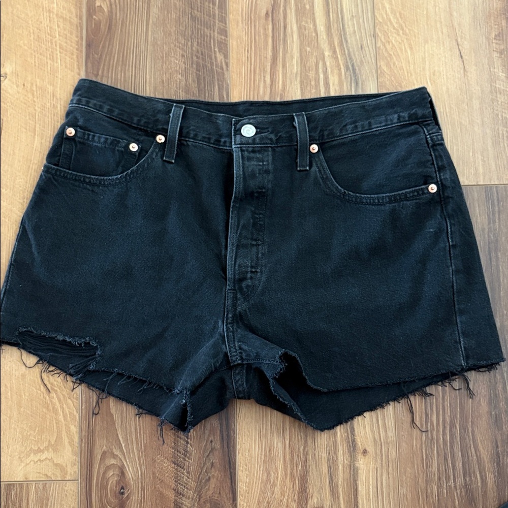 Levi’s 501 Black denim Jean shorts button fly 100% cotton